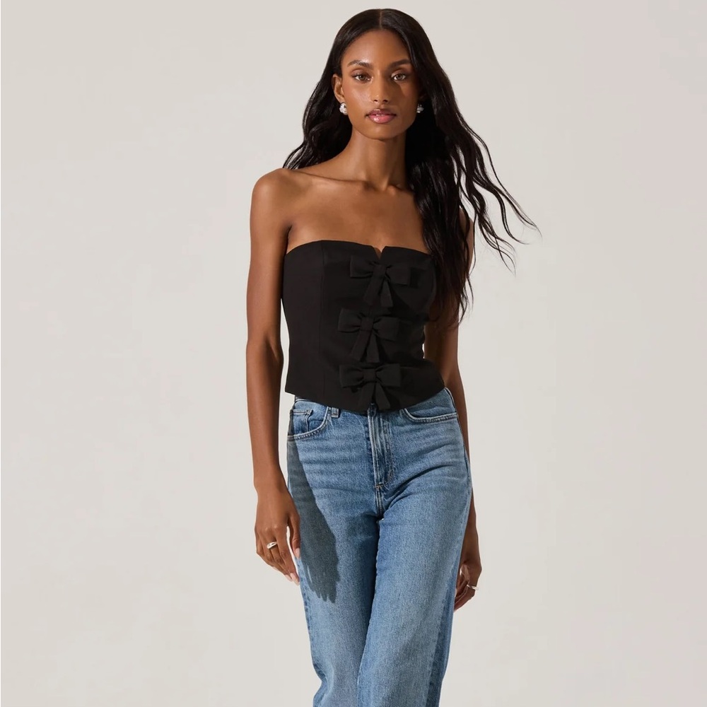ASTR Black Strapless Bow Bustier Top